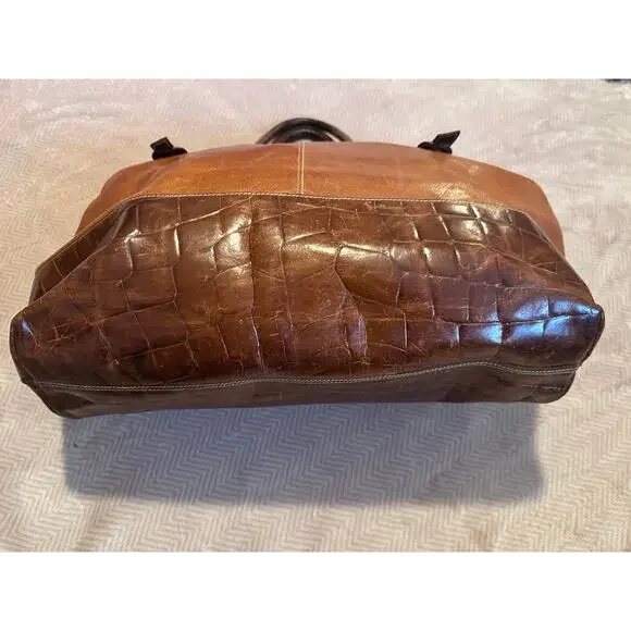 Vintage Furla Leather and Crocodile Doctor travel Tote, Cognac - Picture 4 of 7